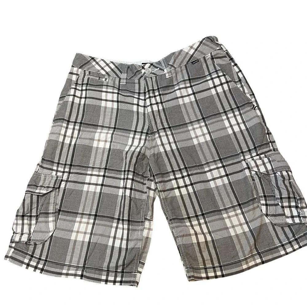Hurley Plaid Cargo Shorts Mens Size 32 Cotton Blend‎